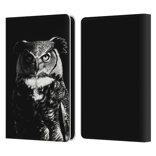 Stanley Morrison Black And White Great Horned Owl Leather Book Wallet Case Cover For Amazon Kindle 11th Gen 6in 2022