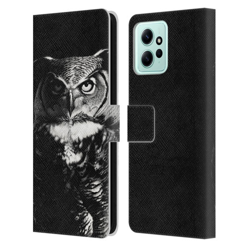 Stanley Morrison Black And White Great Horned Owl Leather Book Wallet Case Cover For Xiaomi Redmi 12