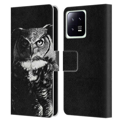 Stanley Morrison Black And White Great Horned Owl Leather Book Wallet Case Cover For Xiaomi 13 5G
