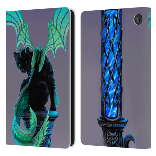 Stanley Morrison Dragons 2 Gothic Winged Cat Leather Book Wallet Case Cover For Amazon Fire 7 2022