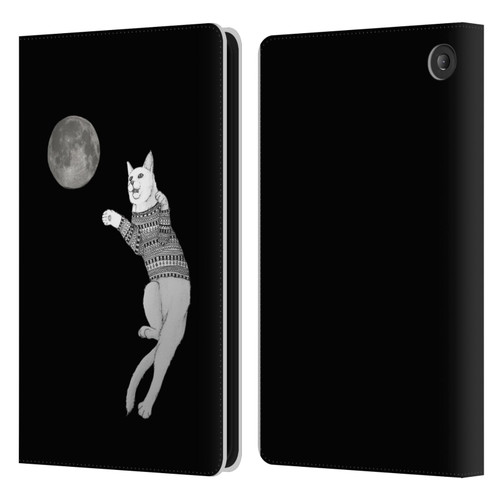 Barruf Animals Cat-ch The Moon Leather Book Wallet Case Cover For Amazon Fire 7 2022