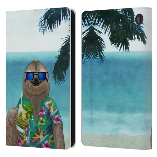 Barruf Animals Sloth In Summer Leather Book Wallet Case Cover For Amazon Fire 7 2022