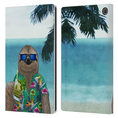 Barruf Animals Sloth In Summer Leather Book Wallet Case Cover For Amazon Fire Max 11 2023
