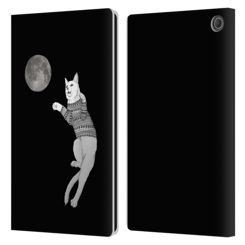 Barruf Animals Cat-ch The Moon Leather Book Wallet Case Cover For Amazon Fire Max 11 2023