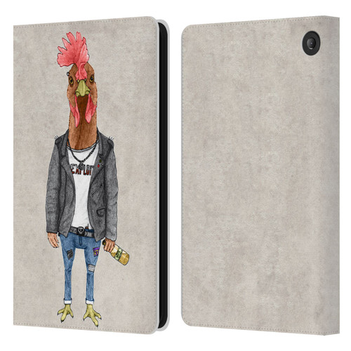 Barruf Animals Punk Rooster Leather Book Wallet Case Cover For Amazon Fire 7 2022
