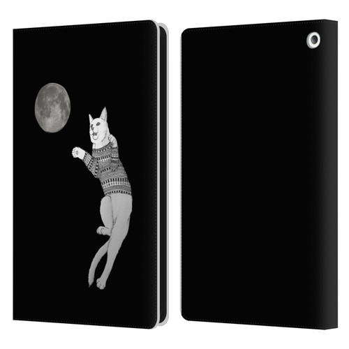 Barruf Animals Cat-ch The Moon Leather Book Wallet Case Cover For Amazon Fire HD 8/Fire HD 8 Plus 2020