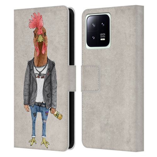 Barruf Animals Punk Rooster Leather Book Wallet Case Cover For Xiaomi 13 5G