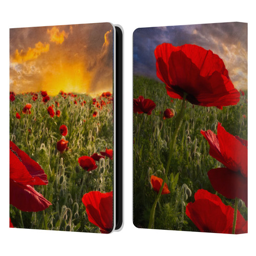 Celebrate Life Gallery Florals Red Flower Field Leather Book Wallet Case Cover For Amazon Kindle Paperwhite 5 (2021)