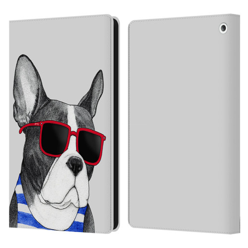 Barruf Dogs Frenchie Summer Style Leather Book Wallet Case Cover For Amazon Fire HD 8/Fire HD 8 Plus 2020