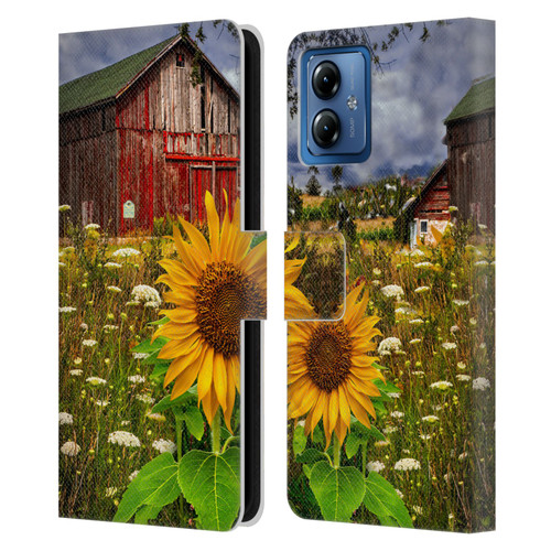 Celebrate Life Gallery Florals Barn Meadow Flowers Leather Book Wallet Case Cover For Motorola Moto G14
