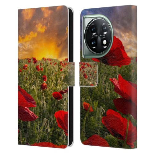 Celebrate Life Gallery Florals Red Flower Field Leather Book Wallet Case Cover For OnePlus 11 5G