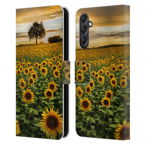 Celebrate Life Gallery Florals Big Sunflower Field Leather Book Wallet Case Cover For Samsung Galaxy A24 4G / M34 5G