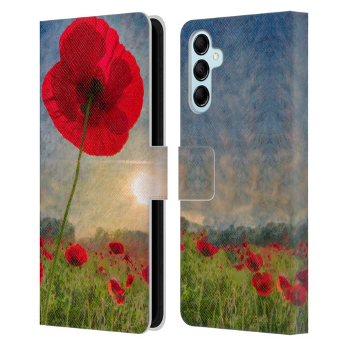 Celebrate Life Gallery Florals Red Flower Leather Book Wallet Case Cover For Samsung Galaxy M14 5G