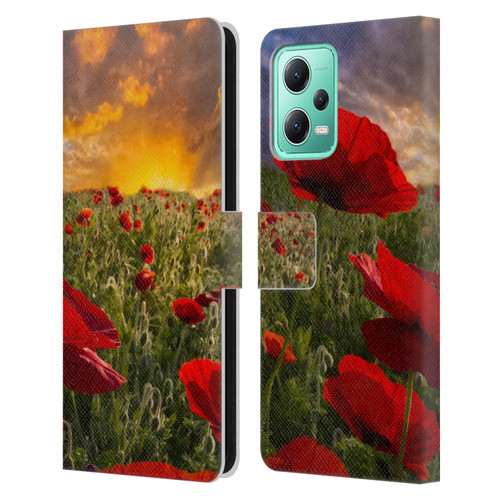 Celebrate Life Gallery Florals Red Flower Field Leather Book Wallet Case Cover For Xiaomi Redmi Note 12 5G