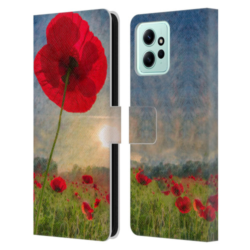 Celebrate Life Gallery Florals Red Flower Leather Book Wallet Case Cover For Xiaomi Redmi 12