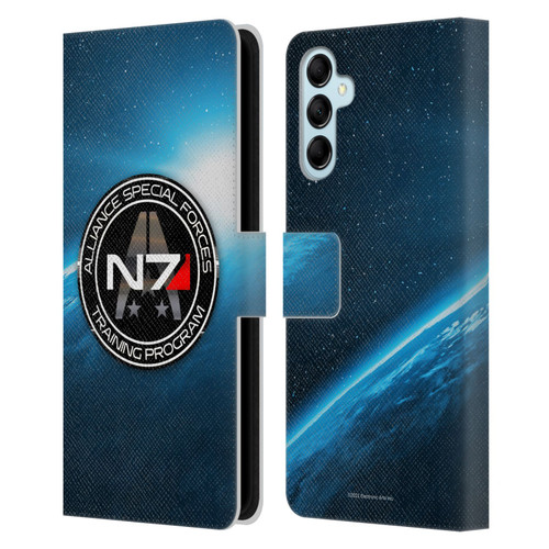 EA Bioware Mass Effect 3 Badges And Logos N7 Training Program Leather Book Wallet Case Cover For Samsung Galaxy M14 5G