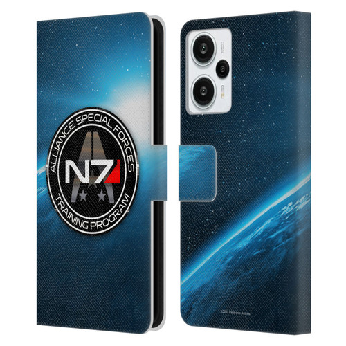 EA Bioware Mass Effect 3 Badges And Logos N7 Training Program Leather Book Wallet Case Cover For Xiaomi Redmi Note 12T