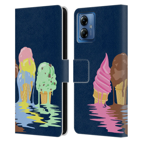 Rachel Caldwell Illustrations Ice Cream River Leather Book Wallet Case Cover For Motorola Moto G14