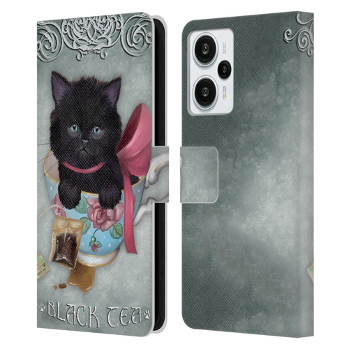 Ash Evans Black Cats Tea Leather Book Wallet Case Cover For Xiaomi Redmi Note 12T