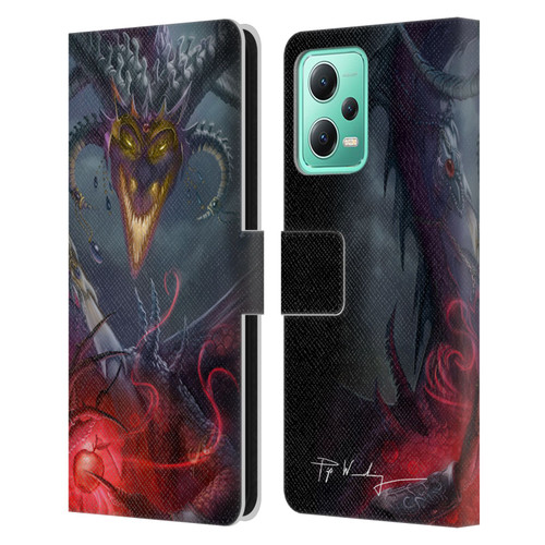 Piya Wannachaiwong Black Dragons Enchanted Leather Book Wallet Case Cover For Xiaomi Redmi Note 12 5G