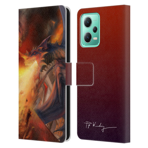 Piya Wannachaiwong Dragons Of Fire Blast Leather Book Wallet Case Cover For Xiaomi Redmi Note 12 5G