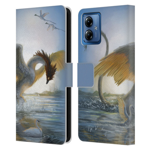 Piya Wannachaiwong Dragons Of Sea And Storms Swan Dragon Leather Book Wallet Case Cover For Motorola Moto G14