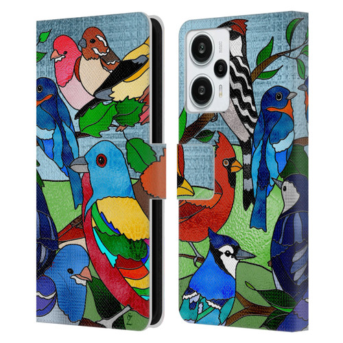 Suzan Lind Birds Stained Glass Leather Book Wallet Case Cover For Xiaomi Redmi Note 12T