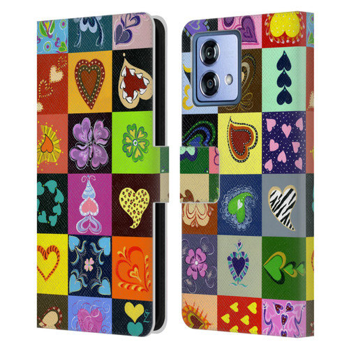 Suzan Lind Colours & Patterns Heart Quilt Leather Book Wallet Case Cover For Motorola Moto G84 5G