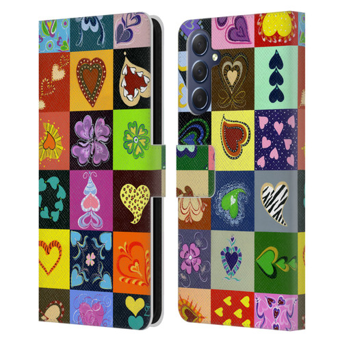 Suzan Lind Colours & Patterns Heart Quilt Leather Book Wallet Case Cover For Samsung Galaxy M54 5G