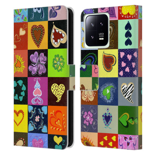 Suzan Lind Colours & Patterns Heart Quilt Leather Book Wallet Case Cover For Xiaomi 13 5G