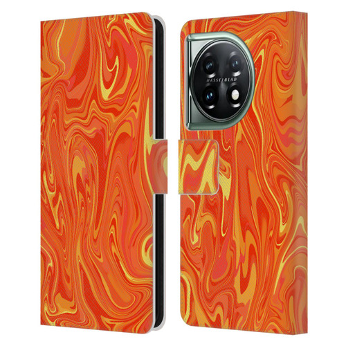 Suzan Lind Marble 2 Orange Leather Book Wallet Case Cover For OnePlus 11 5G