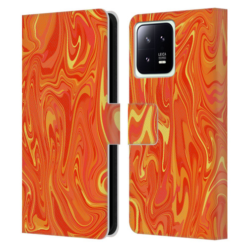 Suzan Lind Marble 2 Orange Leather Book Wallet Case Cover For Xiaomi 13 5G