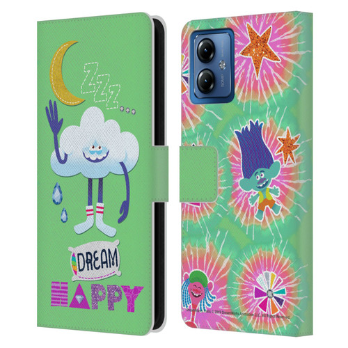 Trolls Graphics Dream Happy Cloud Leather Book Wallet Case Cover For Motorola Moto G14