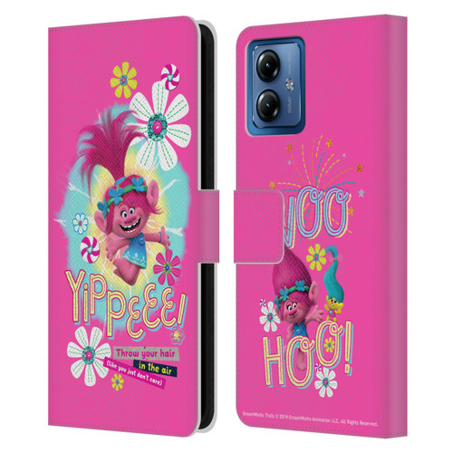 Trolls Graphics Princess Poppy Leather Book Wallet Case Cover For Motorola Moto G14