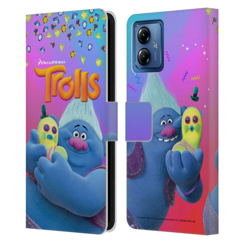 Trolls Snack Pack Biggie & Mr. Dinkles Leather Book Wallet Case Cover For Motorola Moto G14