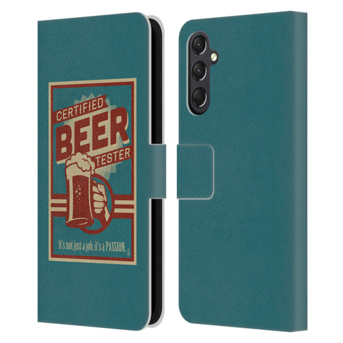 Lantern Press Man Cave Beer Tester Leather Book Wallet Case Cover For Samsung Galaxy A24 4G / M34 5G