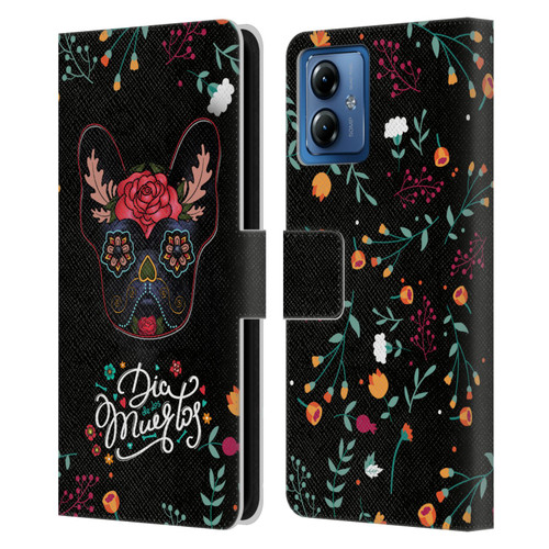 Klaudia Senator French Bulldog Day Of The Dead Leather Book Wallet Case Cover For Motorola Moto G14