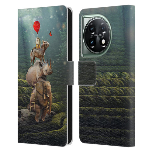 Klaudia Senator French Bulldog 2 Friends Reaching Butterfly Leather Book Wallet Case Cover For OnePlus 11 5G