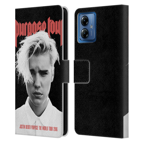 Justin Bieber Tour Merchandise Purpose Poster Leather Book Wallet Case Cover For Motorola Moto G14