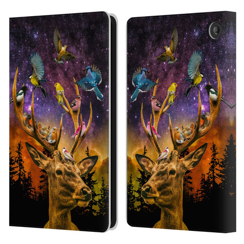 Dave Loblaw Animals Deer and Birds Leather Book Wallet Case Cover For Amazon Fire 7 2022