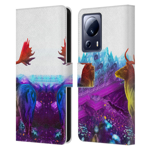 Dave Loblaw Animals Purple Mountain Deer Leather Book Wallet Case Cover For Xiaomi 13 Lite 5G