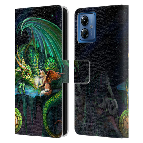 Rose Khan Dragons Green Time Leather Book Wallet Case Cover For Motorola Moto G14