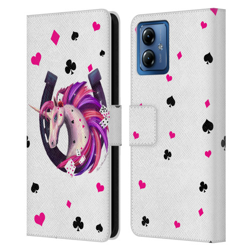 Rose Khan Unicorn Horseshoe Pink And Purple Leather Book Wallet Case Cover For Motorola Moto G14
