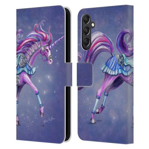 Rose Khan Unicorns Purple Carousel Horse Leather Book Wallet Case Cover For Samsung Galaxy A24 4G / M34 5G