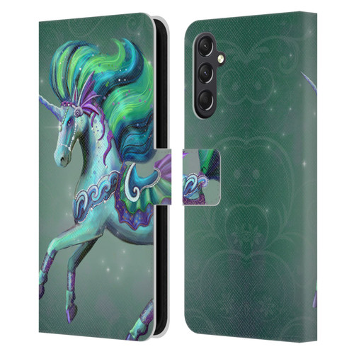 Rose Khan Unicorns Sea Green Leather Book Wallet Case Cover For Samsung Galaxy A24 4G / M34 5G