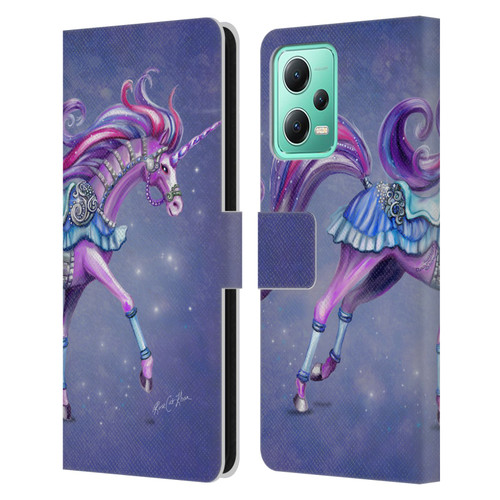 Rose Khan Unicorns Purple Carousel Horse Leather Book Wallet Case Cover For Xiaomi Redmi Note 12 5G