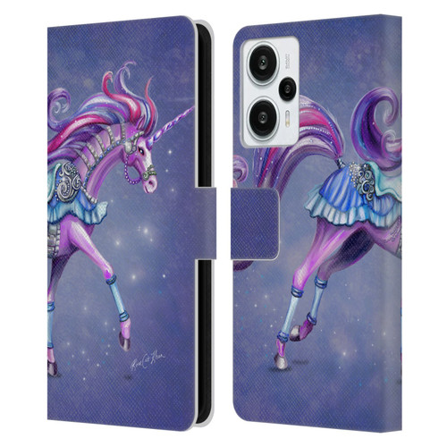 Rose Khan Unicorns Purple Carousel Horse Leather Book Wallet Case Cover For Xiaomi Redmi Note 12T