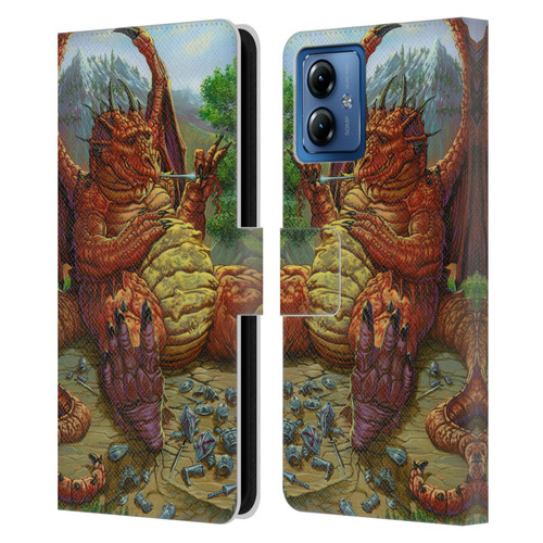 Ed Beard Jr Dragons Lunch With A Toothpick Leather Book Wallet Case Cover For Motorola Moto G14