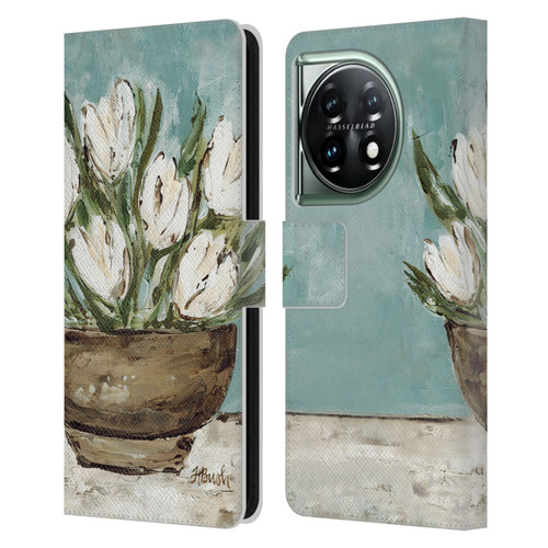 Haley Bush Floral Painting Tulip Bowl Leather Book Wallet Case Cover For OnePlus 11 5G