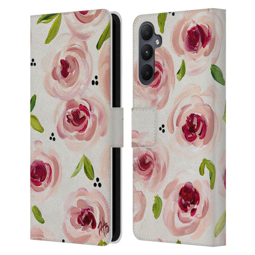Haley Bush Floral Painting Pink Pattern Leather Book Wallet Case Cover For Samsung Galaxy A05s